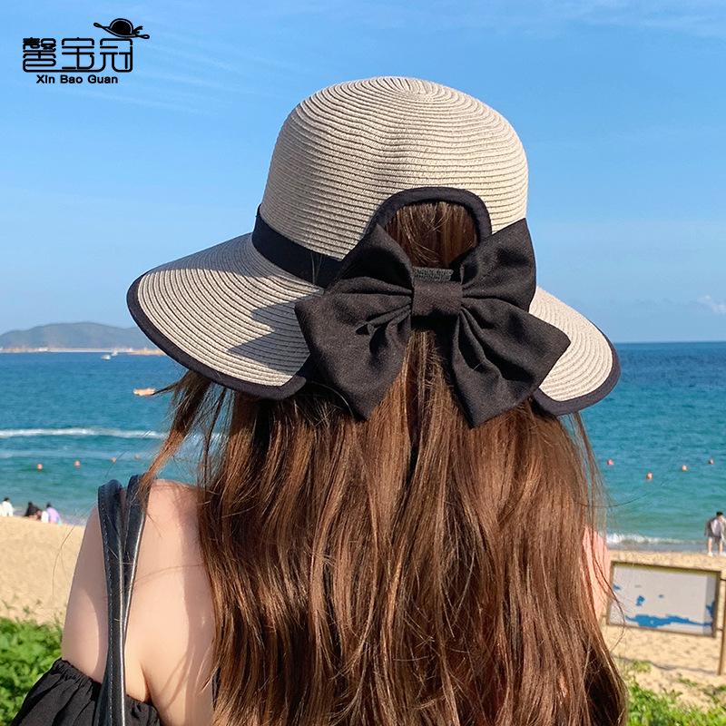 8485 Summer Sunscreen Straw Hat Children's Fashion Bow Sunshade Sunscreen Hat Big Eaves Beach Sun Hat