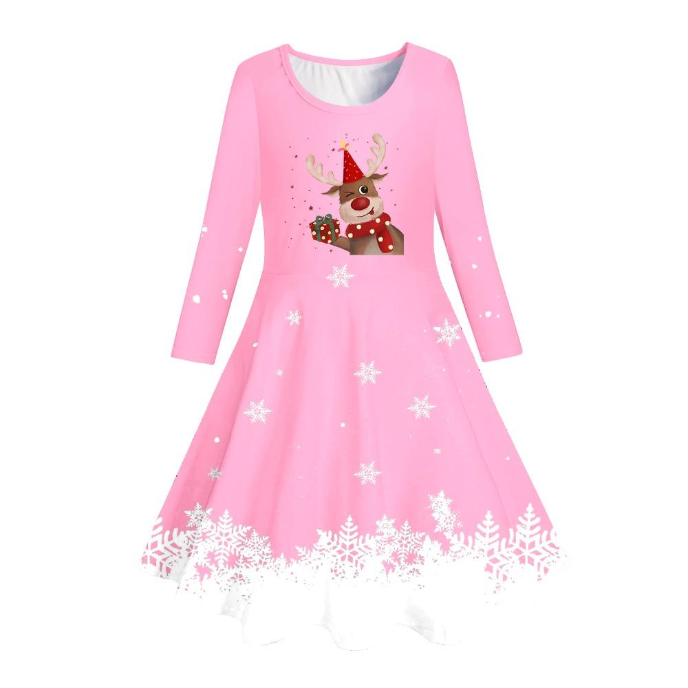 Girls' 3D Reindeer Snowflake Dress Long Sleeve Summer Spring Vacation Daily Holiday Princess Beautiful Sweet Kids 4-12 Years Casual Dress A Line Dress