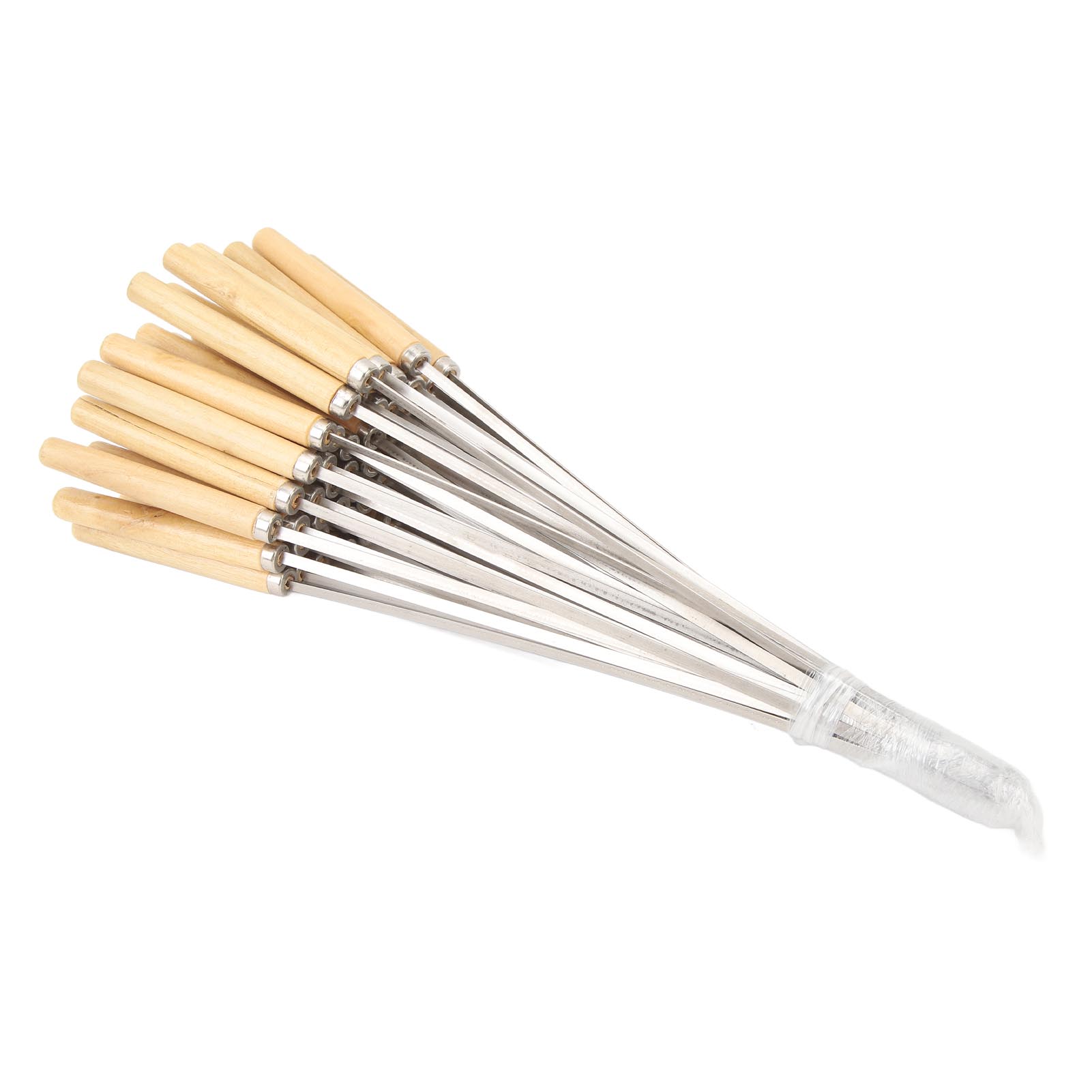 

50 Pcs Stainless Steel BBQ Sticks Flat Resuable Kabob Grill Skewers Sticks With Wooden Handle For BBQ Camping Cooking