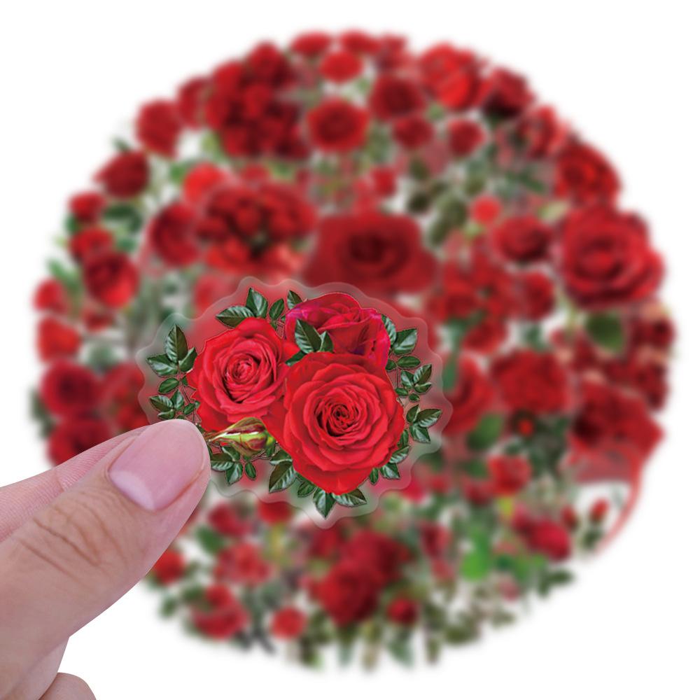60 New Transparent Rose Stickers Pack Waterproof Transparent PET Flower Material Decorative Guitar Stickers