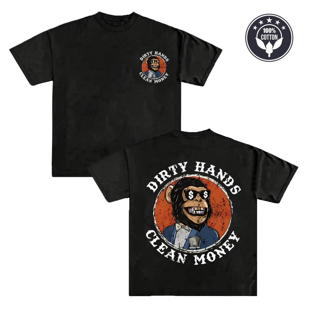 

Hip Hop Monkey Print T-shirt Men 100% Cotton Vintage Oversized Short Sleeve Streetwear Tops Y2K Aesthetic Graphic Tees S