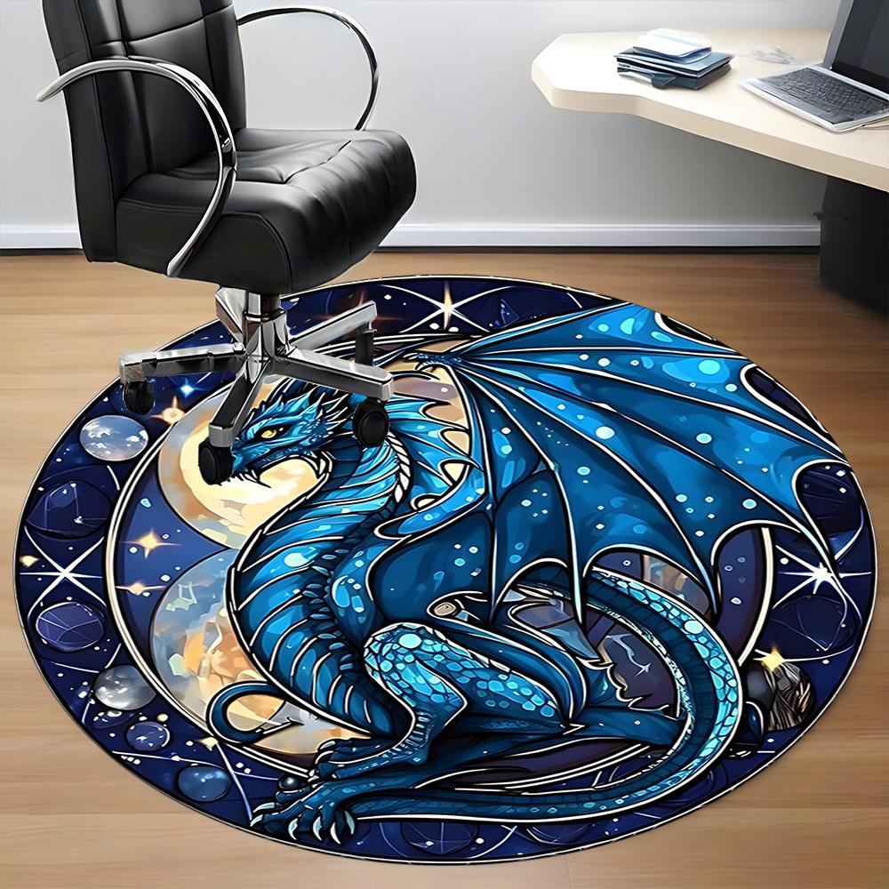 1PC Stained Glass Dragon Office Round Area Rug, Indoor Mat Suitable For Office, Under Office Chairs Bedroom Living Room Home Decor, Room Deco