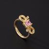 Sweet Bow Zircon Ring Vintage Light Luxury Fashion Pink Open Adjustable Women Jewelry Gift