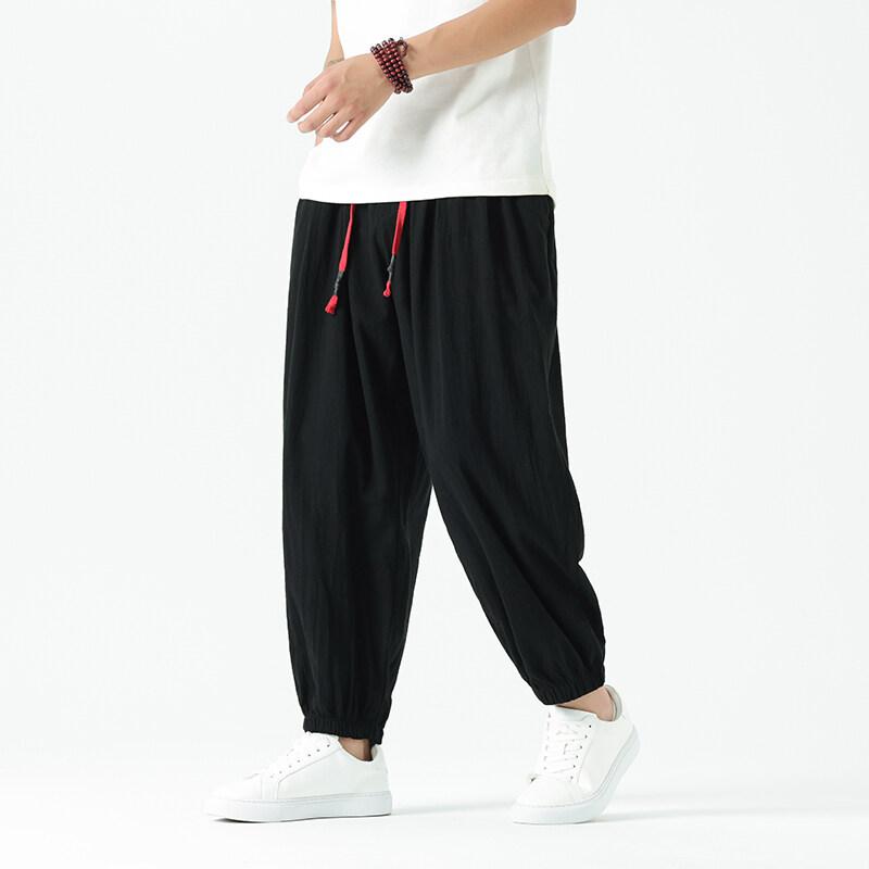 Spring Summer Men's Hemp Pants Loose Drawstring Lantern Pants Haren Pants Japanese Casual Pants
