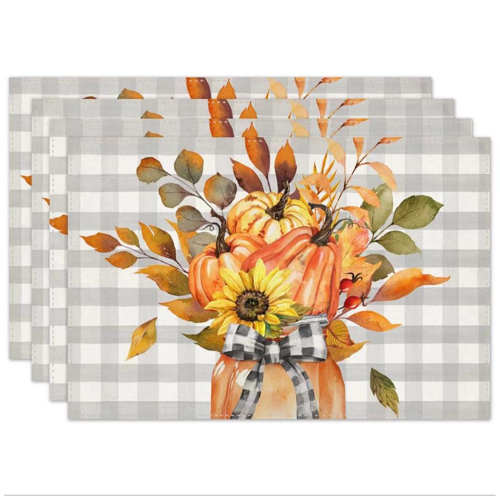 Thanksgiving Design Placemats Linen Rectangular Table Mats Heat Resistant for Dining Kitchen Autumn Festival Atmosphere Placemat