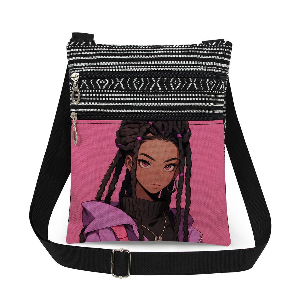 1PC Black Girl Print Tote Bags Women Shoulder Handbags Postman Package 6898