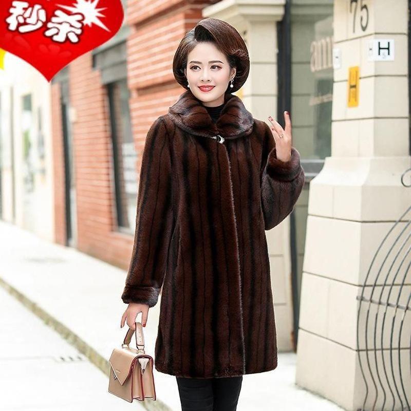 mitation fur coat velvet water mink fur coat middle-aged mother whole mink fur coat medium and long