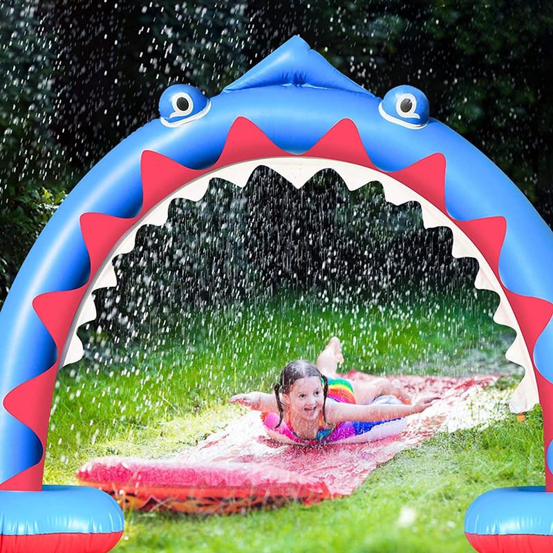 Inflatable Rainbow Bridge Shark Cloud Sprinkler Toy for Kids' Water Play