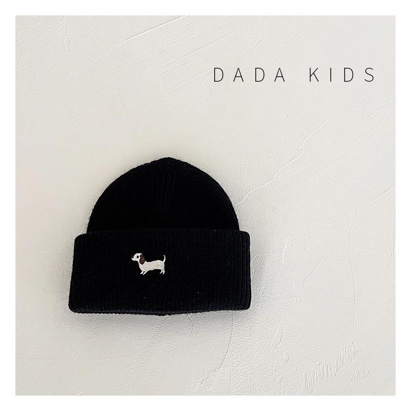 Children's Woolen Hats Korean Embroidered Dogs Cute Fashionable Casual and Warm Pullover Sweaters Knitted Hats for Boys and Girls