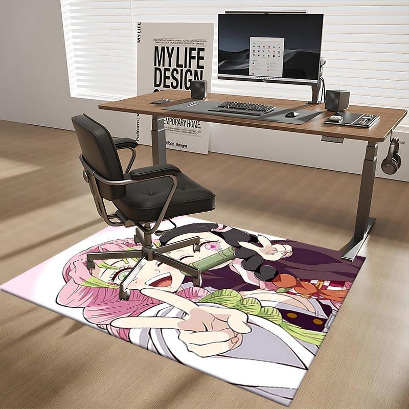 1pc Office Chair Mat - Demon Slayer Nezuko Kamado Pink Hair Decorative Rug for Home, Office, Living Room, Bedroom, Game Room & Dormitory - Non-Slip Ca