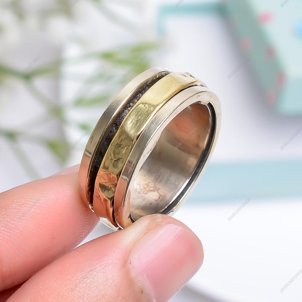 Handmade Spinner Brass ring Meditation Silver ring
