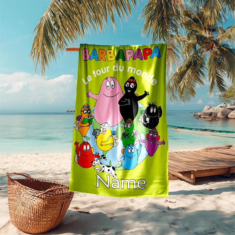 Personalized customized proof beach towel with Barbapapa pattern - soft, absorbent, quick-drying, perfect swimming, camping&bathing