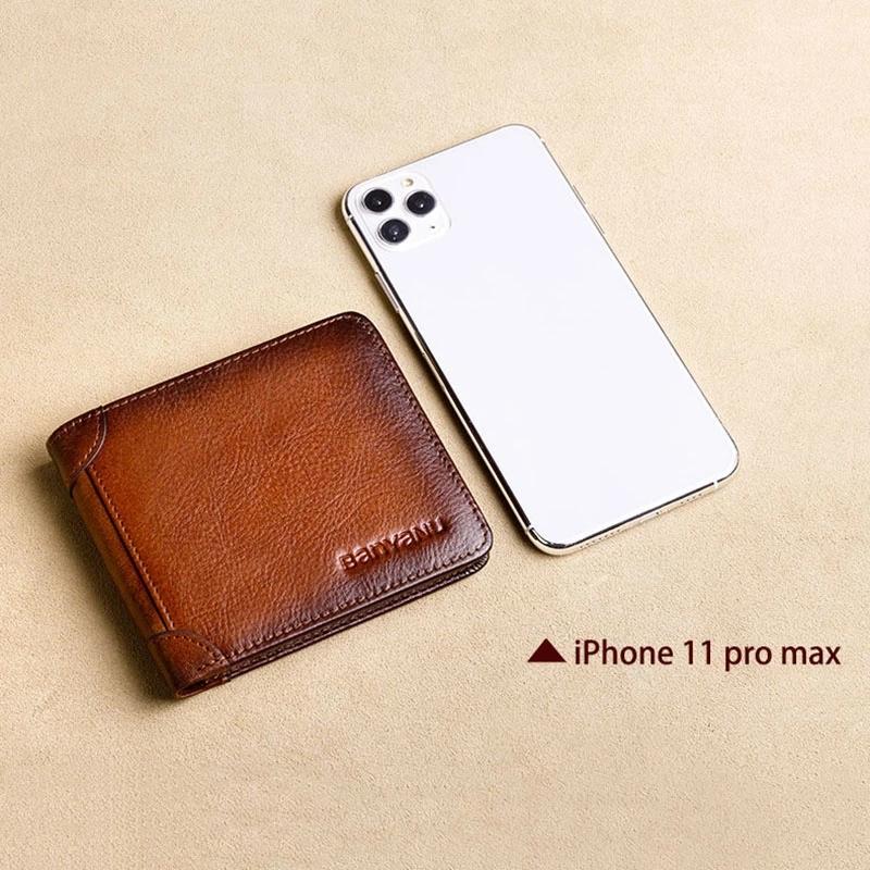 Men's RFID Blocking Genuine Leather Wallet  Vintage Short Multi Function Large Capacity Cow Skin Purse Money Clip