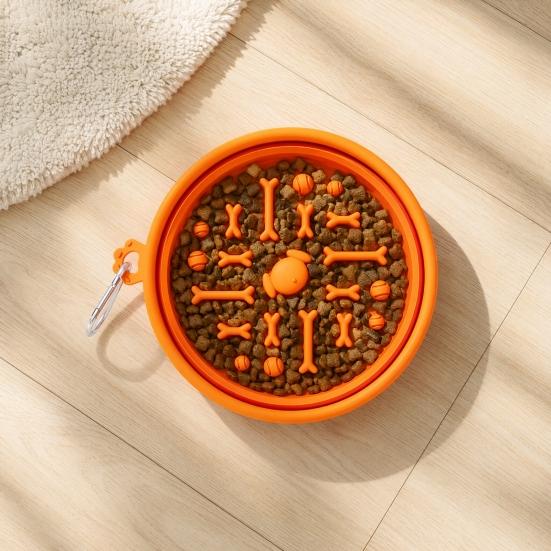 Foldable Pet Bowl Portable Slow Feeder Bowl with Suction Cups Non-Slip Silicone Collapsible