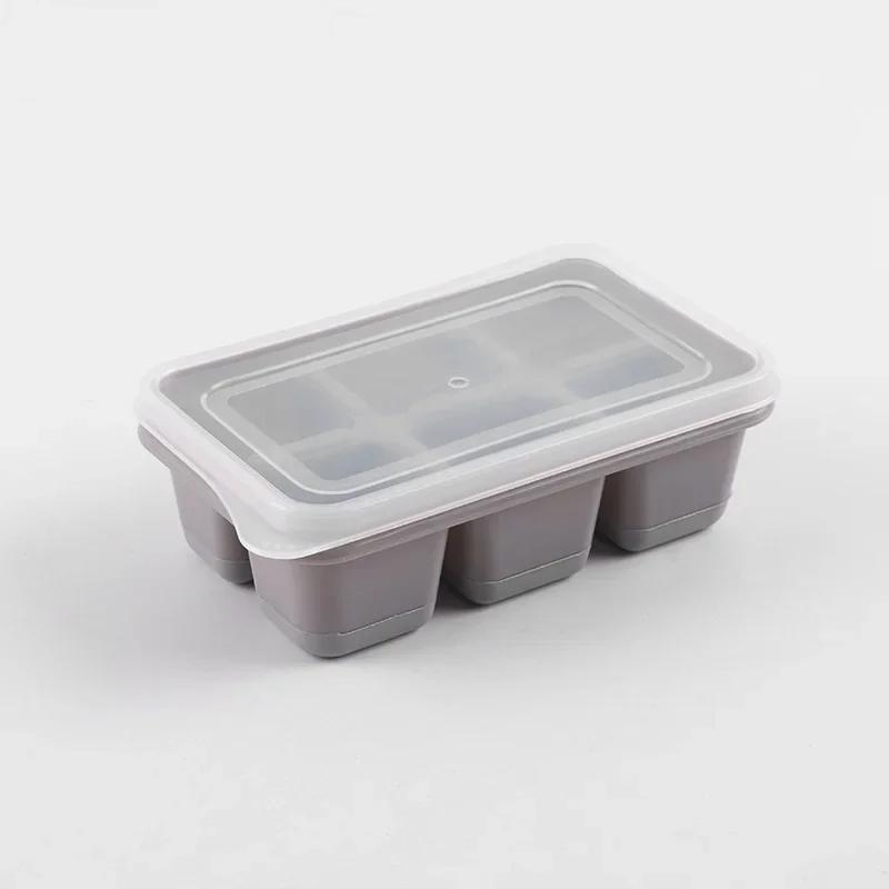 Silicone Ice Cubes Tray with Lid 6 Cubes Jelly Maker Frozen Molds Easy-Release for Whisky Cocktail Cola Baby Food and Drinks