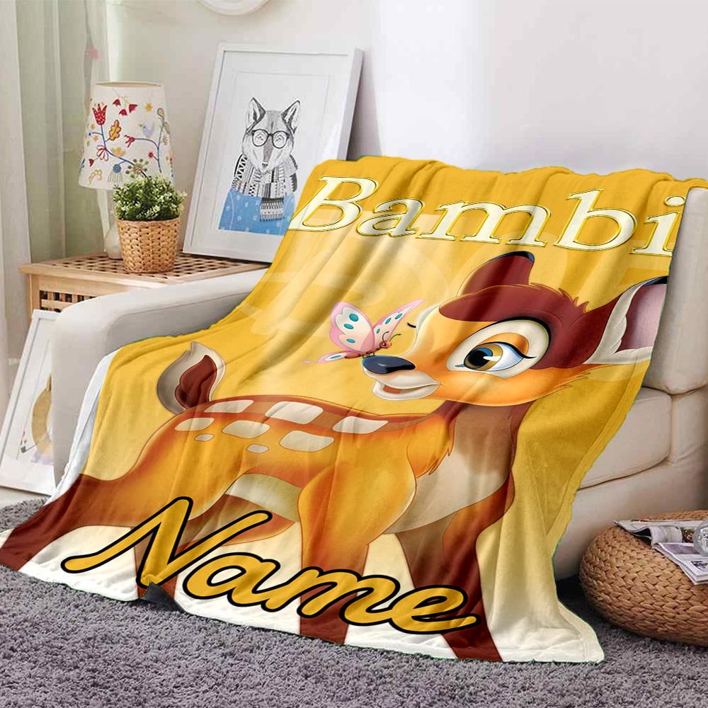 Custom Name Bambi Butterfly Adventure Flannel Blanket For Super Soft Cute Comfort Blanket For Travel Bedding Couch Sofa Blanket