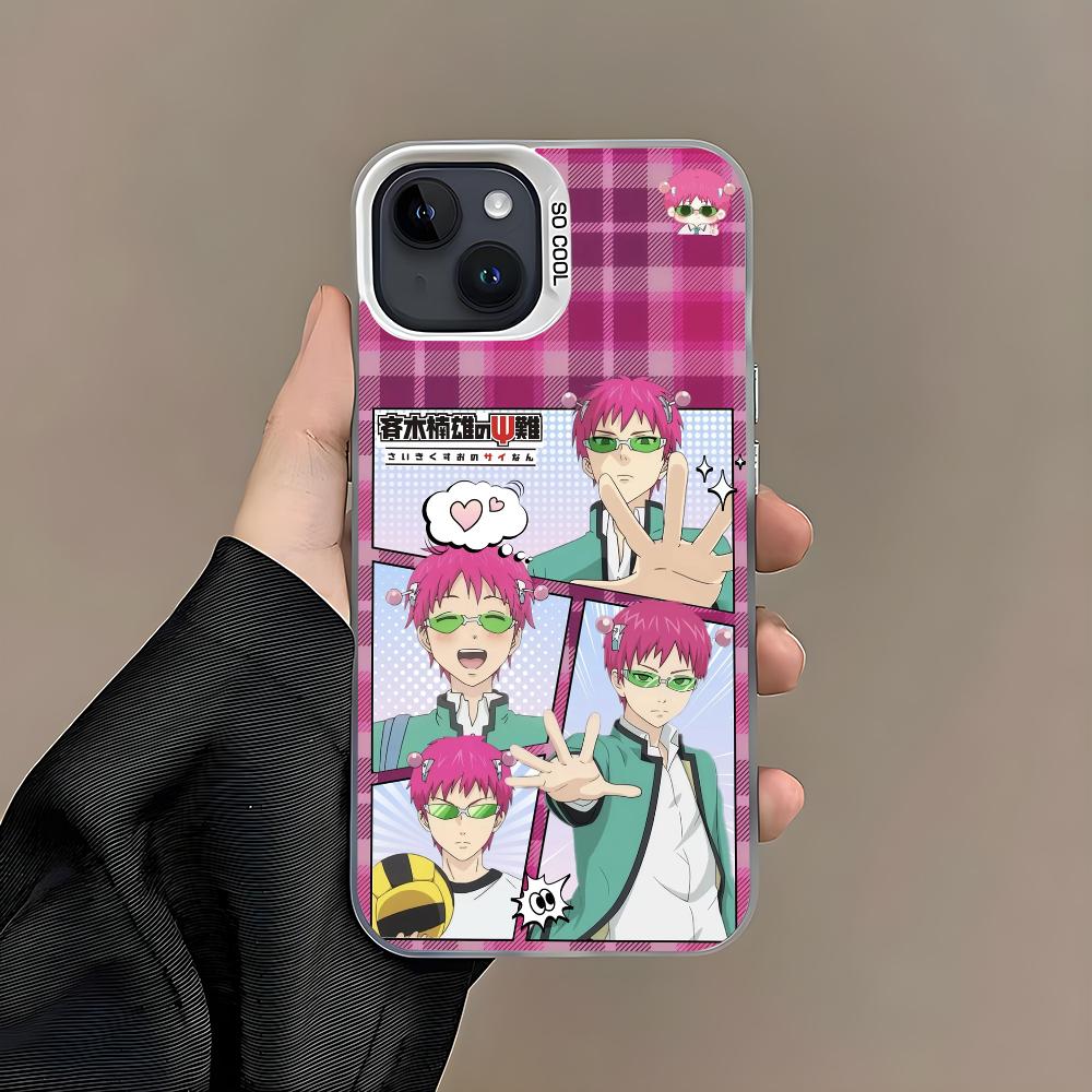 Anime S-Saiki Kusuo Phone Case For iPhone 16 15 14 13 12 11 Pro Max White Matte Laser Metallic Aurora Funda