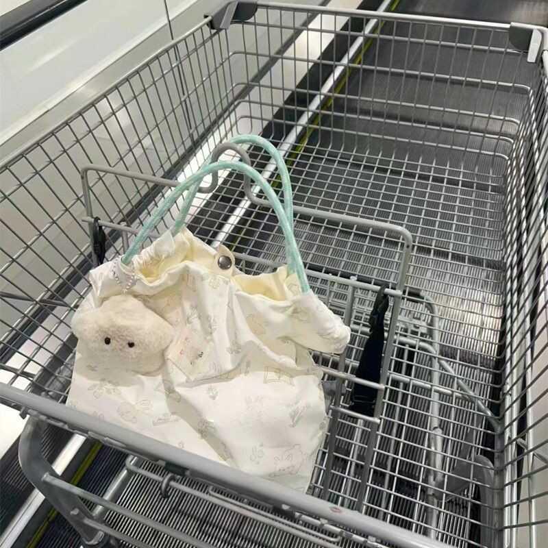 Large Capacity Women's Floral White Rabbit Canvas Tote Bag