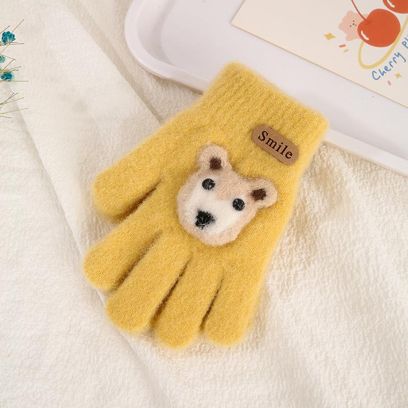 Luvas de Inverno Infantis Fofas de Urso Estilo Coreano - Quentes, À Prova de Frio, Design de Cinco Dedos para Meninos e Meninas