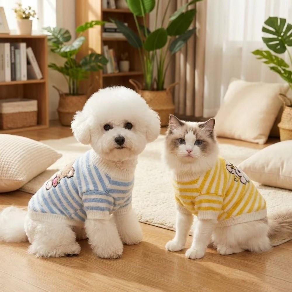 Two Legged Pet Warm Sweater Cartoon Pattern Pet Knit Sweater Fashion Striped Dog Sweater  Puppy
