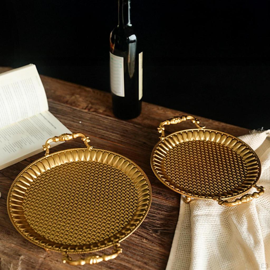 Fruit Plate Appetizer Platter Countertop Elegant Metal with Handles Serving Tray for Dinner Snacks