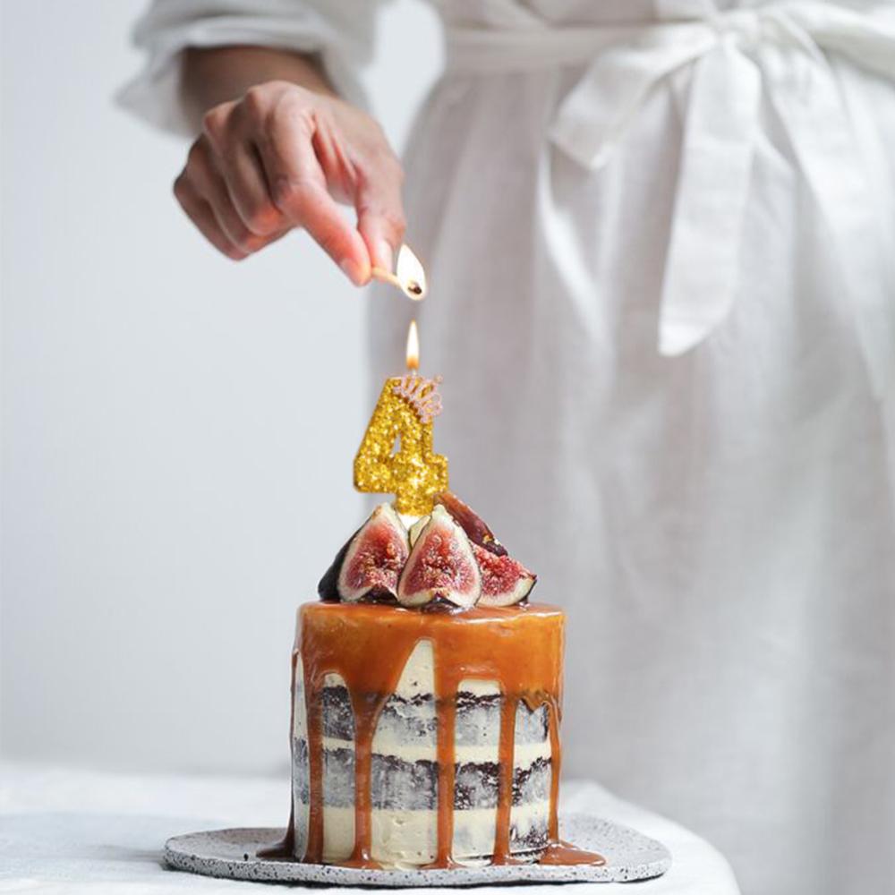 1pc Golden Crown Number 0-9 Cake Decor Candles for Birthday Wedding Anniversary Party DIY Cake Decoration Supplies