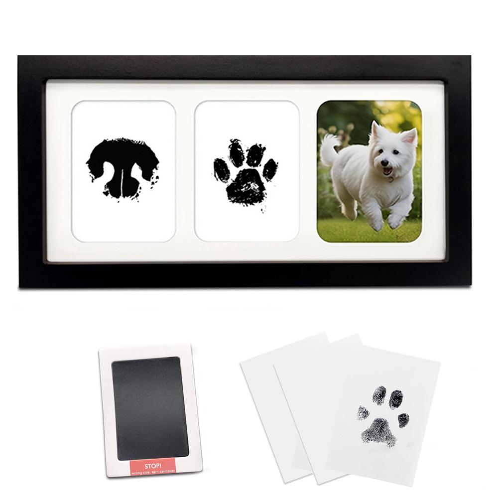 

Pet Baby Growth Memorial Photo Frame Cat Dog 100 Days Full Month First Birthday Hand Footprint Keepsake Tabletop Frame 32.5X18CM чорний