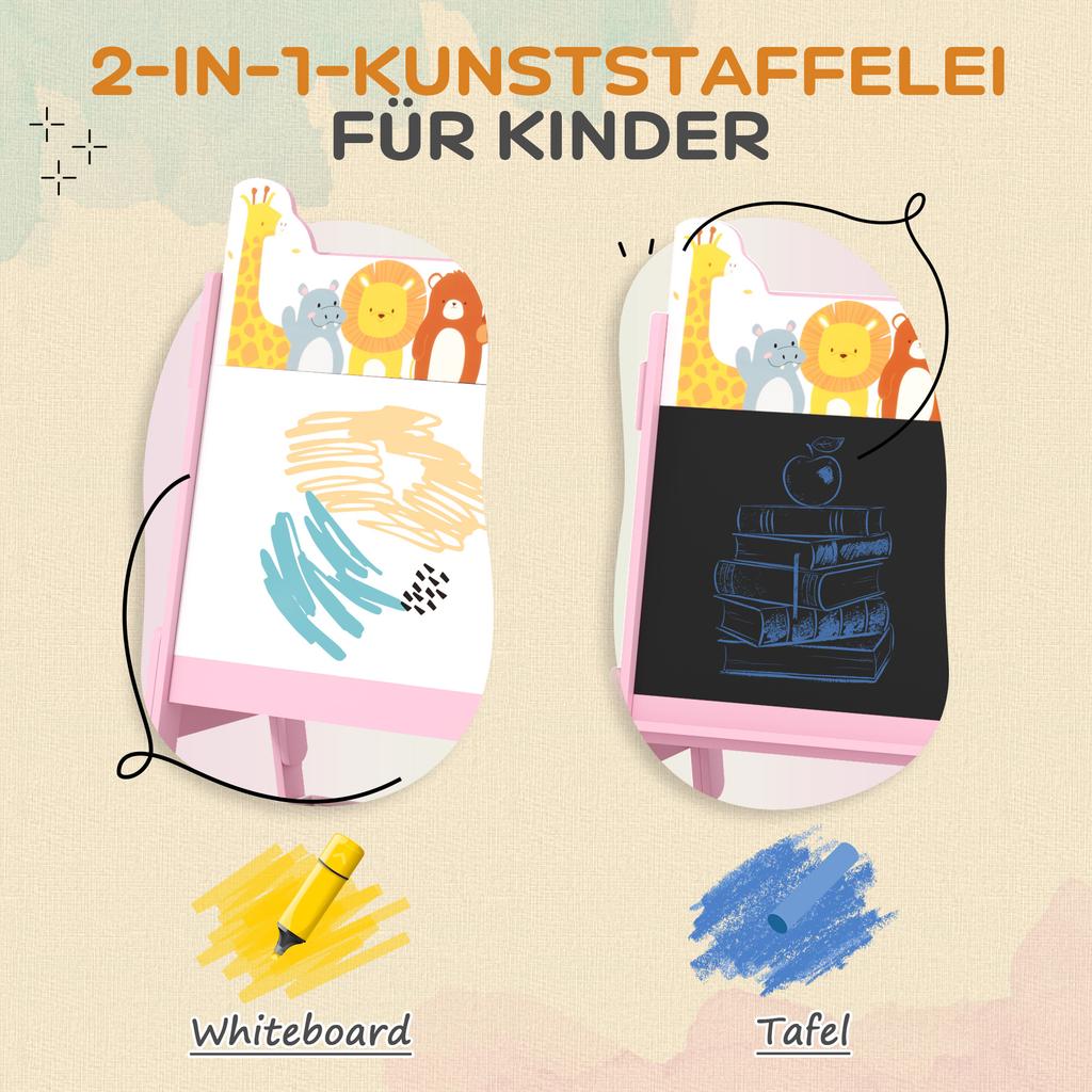 2 in 1 Kids Easel with Whiteboard, Chalkboard, Storage Boxes, for Ages 3-8 Years, Pink