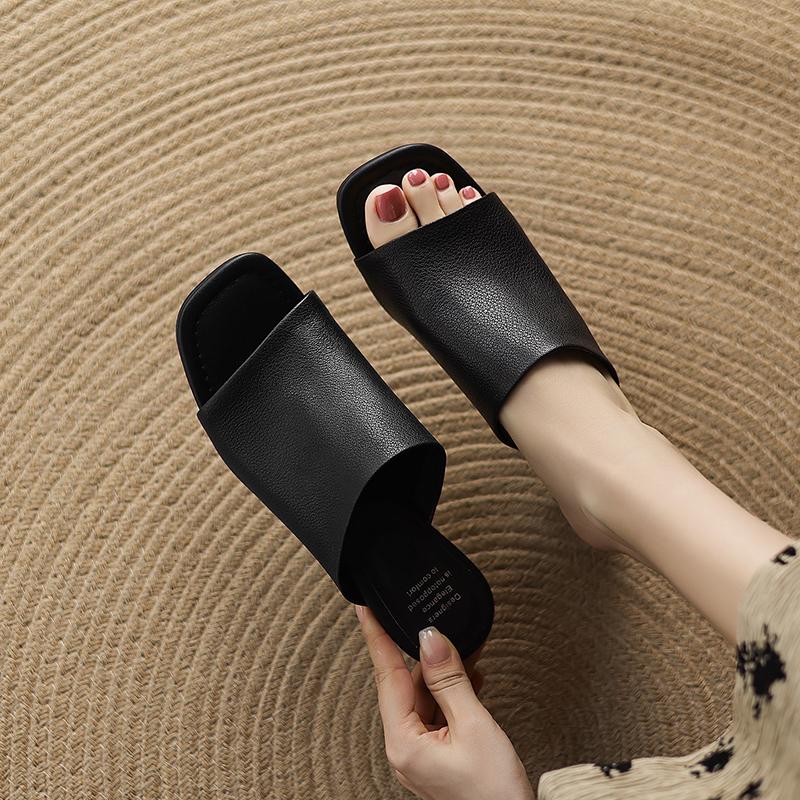 Mode 2025 Sommer Damen Schuhe Peep Toe Damen Sandalen Echtes Leder Damen Hausschuhe Elegant Gladiator Pantoletten Mittlere Absätze Partyschuhe