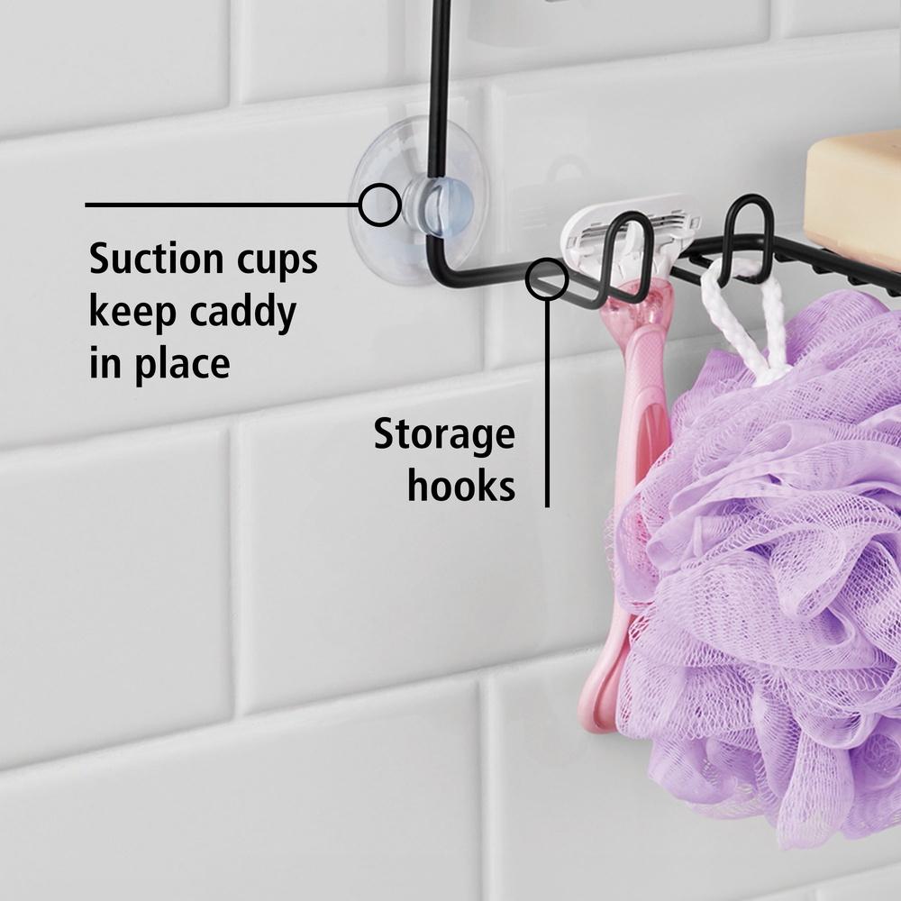 Rust Resistant Shower Caddy with 2 Shelves Soap Tray Hooks Non Slip Hanging Bathroom Storage Solution
