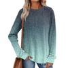 Women's Winter Color-Block Printed Lightweight Brushed-Cotton Round Neck Top