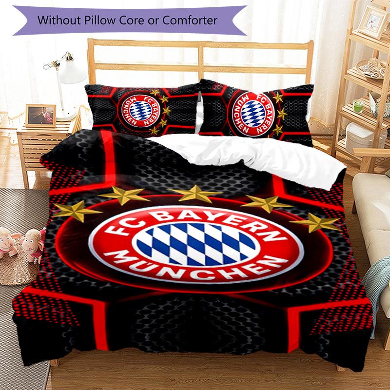 Set di biancheria da letto con motivo logo FC Bayern Monaco da 3 pezzi, set copripiumino include copripiumino e federe, decorazione perfetta per la camera da letto in ogni stagione e regalo