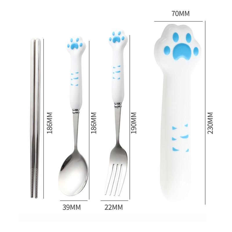 

Stainless Steel Children s Tableware Set Creative Cartoon Cute Household Children s Cat Paw Eating Spoon and Fork Set