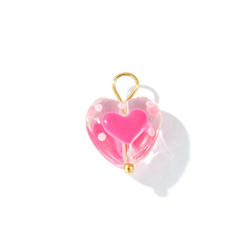 2 Pcs Resin Heart Valentine's Day Charms Enamel Hearts Dot 304 Stainless Steel Pendants Pendants For DIY Necklace 17mm x 12mm