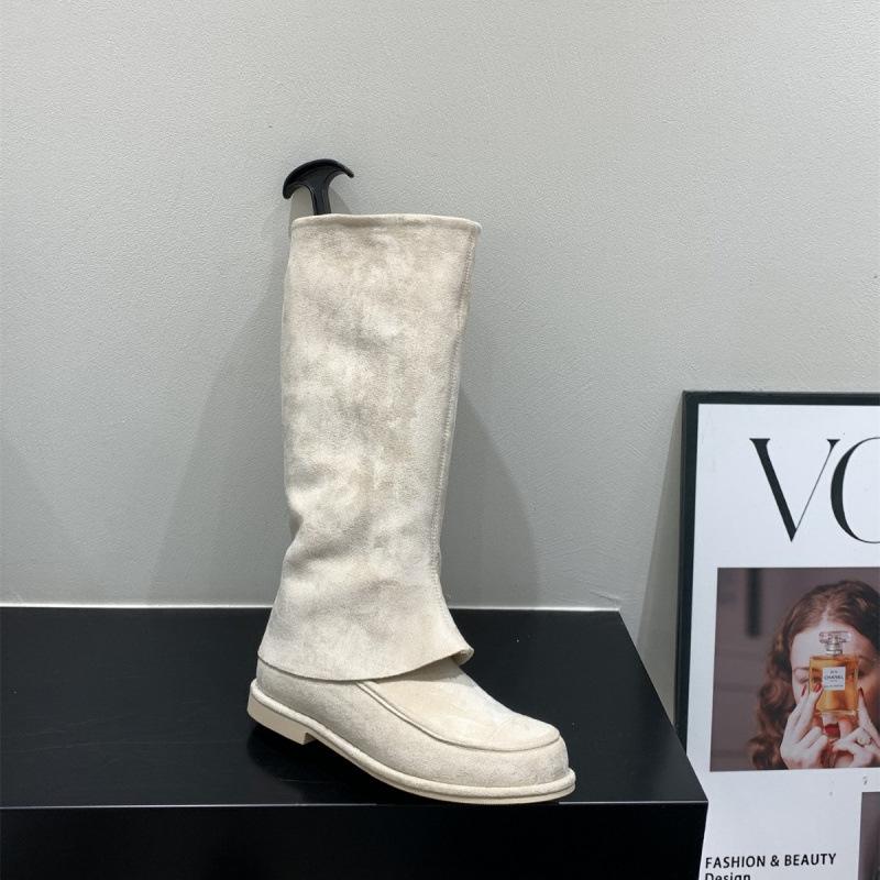 Khaki Pants Tube Boots Knight Boots Women's Boots 2025 Autumn and Winter Vintage Suede Skinny Boots Medium Boots