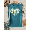 Elegant Vest for Women Daisy Heart Print Casual Loose Summer Vest Fashionable and Elegant Tops for Commuting, Vacation, and Everyday Wear, Available