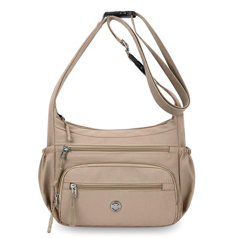 Waterproof Nylon Crossbody Bag for Women Multi Pocket Shoulder Handbag with Wide Strap