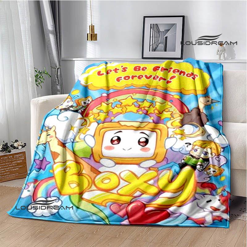 Cute Lankybox Foxy Boxy cartoon Printed blankets Picnic blanket Flannel Warm blanket Travel Blankets bed linings Birthday Gift