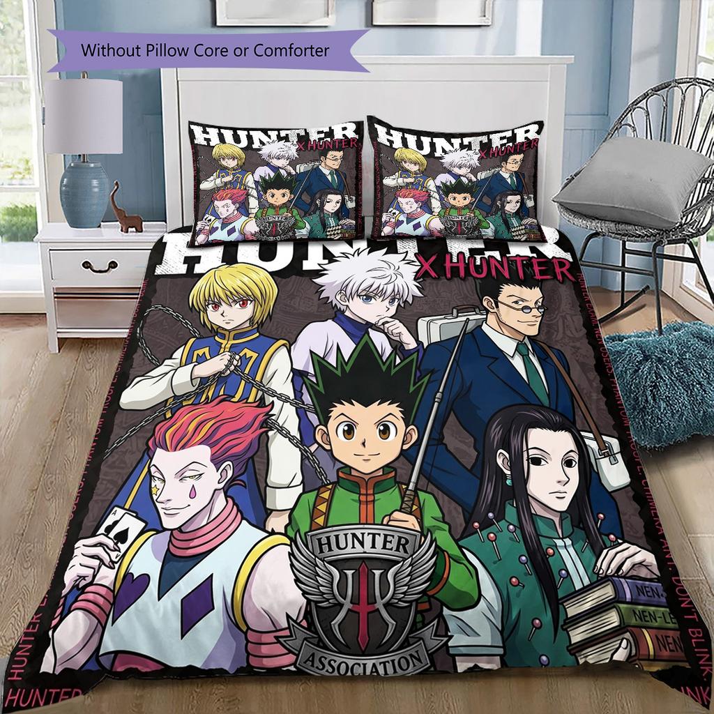 Hunter X Hunter Pattern Bedding Quilt Set Quilt Cover Pillowcase Home Birthday Gift(1 * Duvet Cover + 2 * Pillowcase, Without Core)
