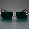 Retro Frameless Men'S Driving Sunglasses Green Crystal Stone Cycling Goggles Leopard Print Outdoor Sun Glasses Uv400 Eyewear