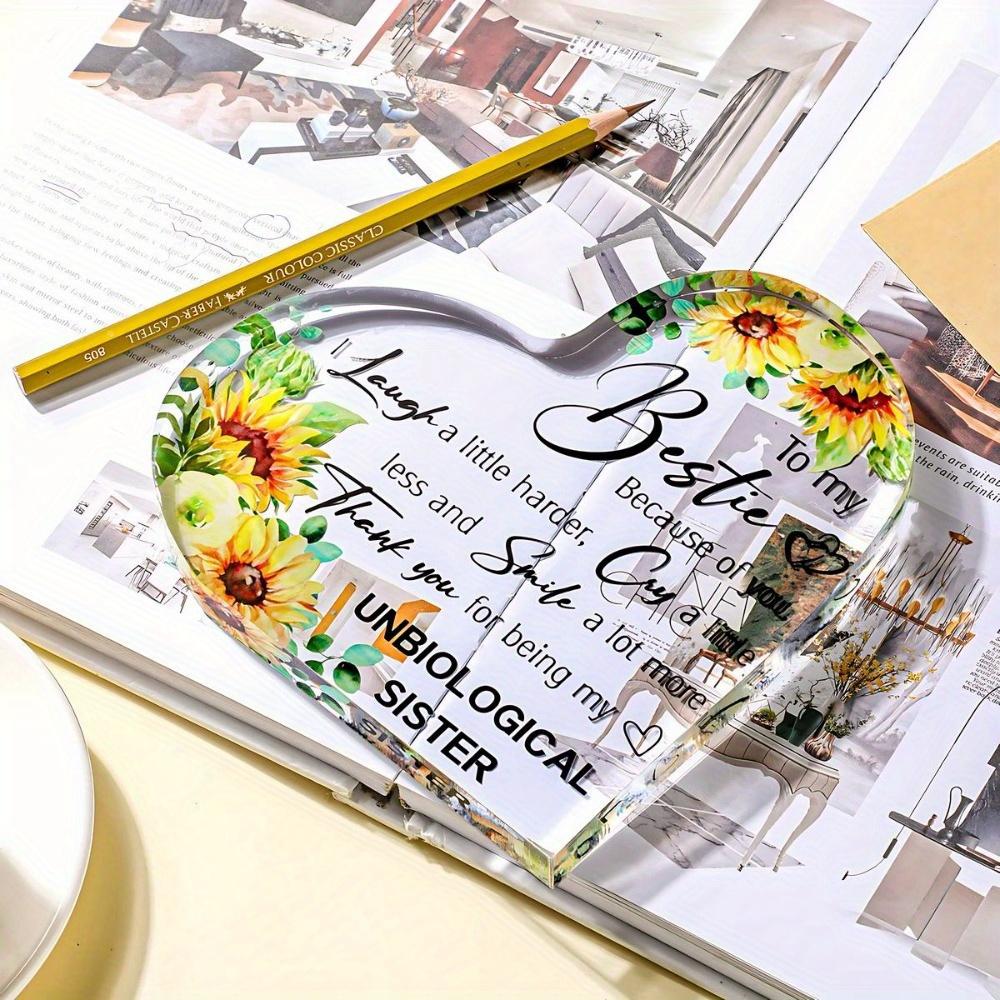 Friendship Gifts for Women: Bestie Plaque, Sunflower Flower Gift, Sister Birthday Thank You Acrylic Friendship Gift
