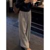 Korean Style Wide-Leg Pleated Wool Pants, Winter 2025 Versatile Women's Plus Velvet Straight Casual Trousers