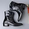 2026 Men's Crocodile Genuine Leather Chelsea Boots Black Pointed Toe Warm Lined Zip-Up Ankle Boots for Business Casual & Winter