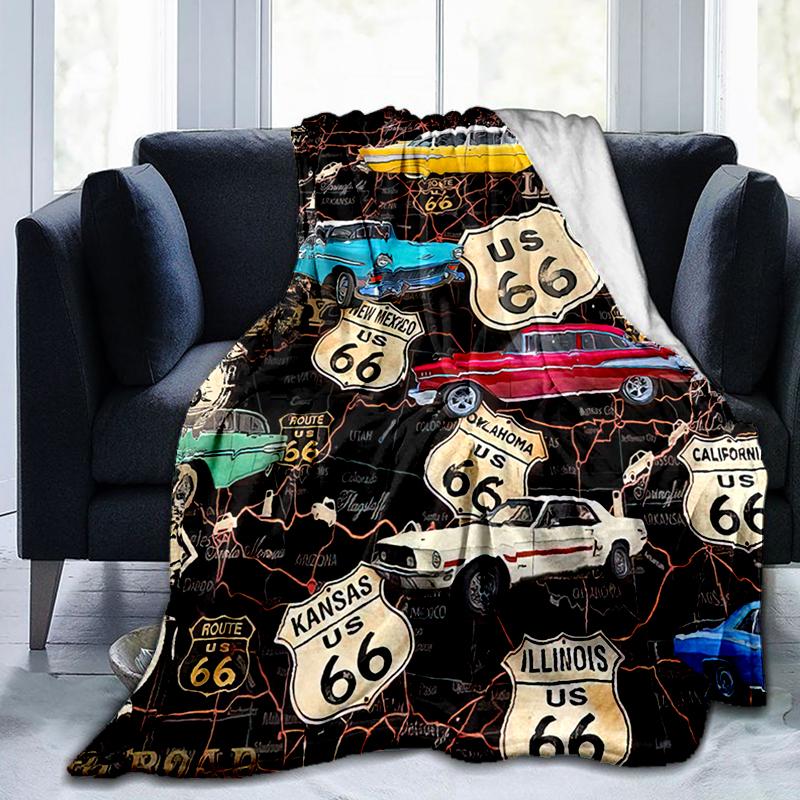 1Pz Coperta con motivo Highway 66, leggera per tutte le stagioni, per casa, ufficio, pisolino all'aperto, coperta multifunzionale