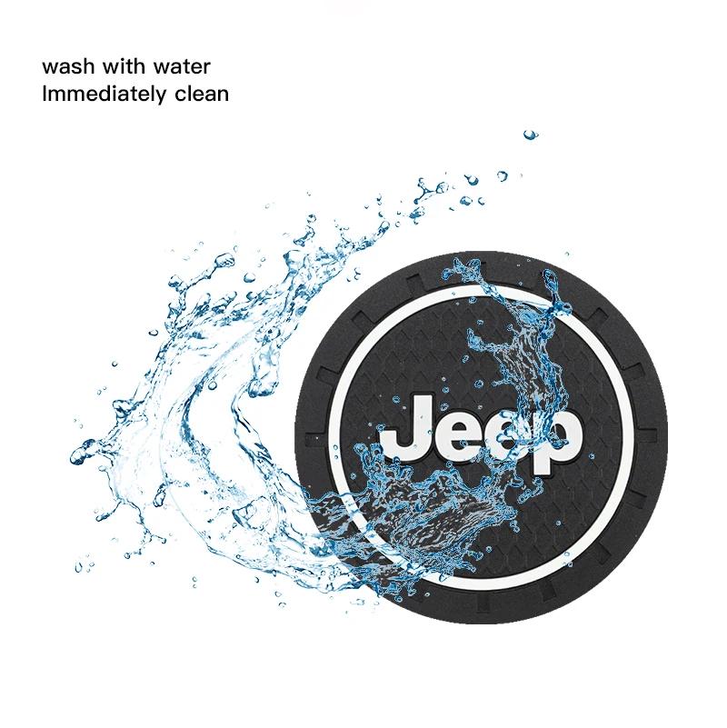 For Jeep 2Pcs Car Waterproof Anti Slip Water Cup Mat Auto Interior Accessories For Jeep Grand Liberty Cherokee Wrangler JK Gl