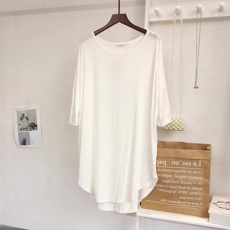Plus Size Modal Ice Silk Short-Sleeve T-Shirt for Women - Summer Loose Fit with Mid-Length and Hip-Covering Design