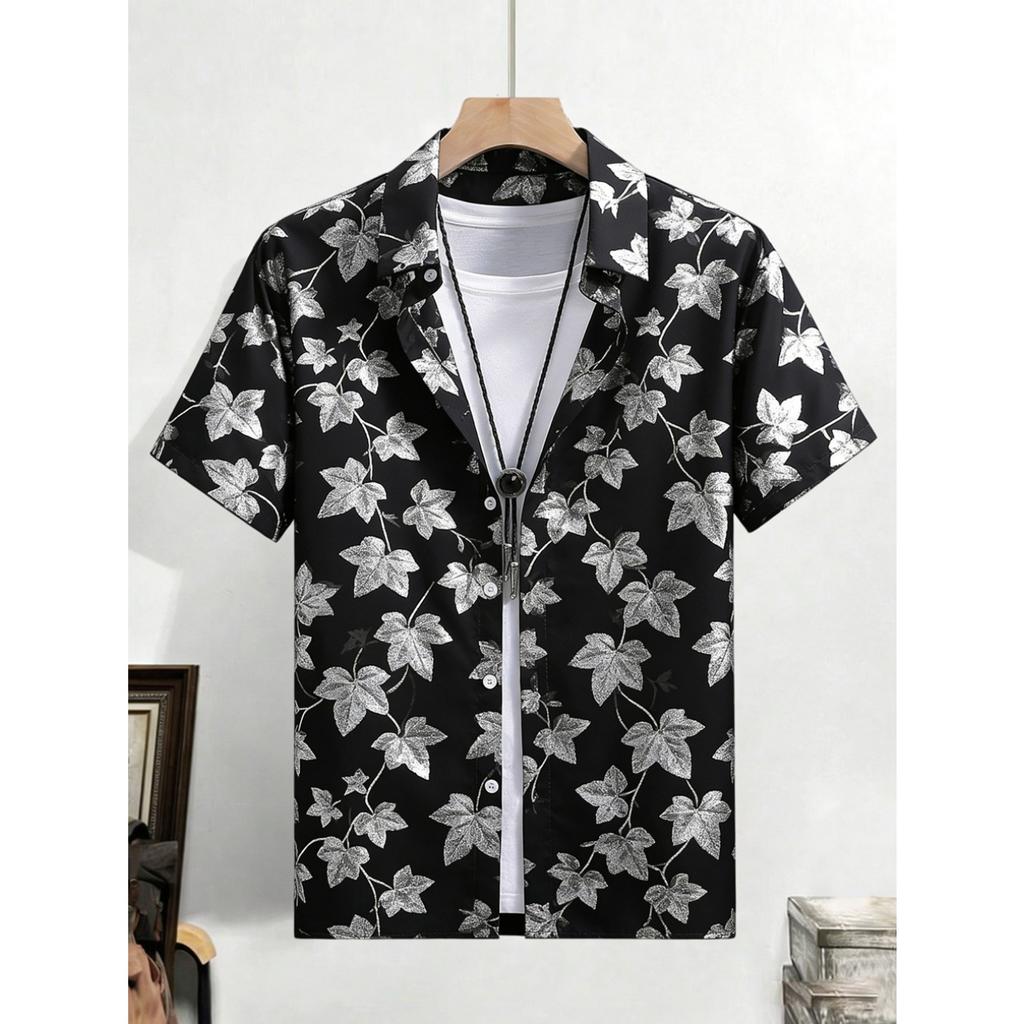 2026 Men's Fashion Simple Short Sleeve Shirt Natural Plant High Definition Printed Shirt Hawaiian Casual Social Clothing for Men