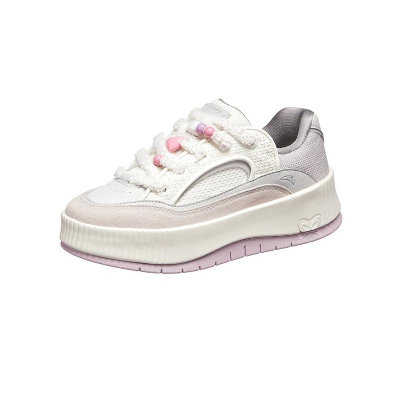 Anta Mousse Thick Sole Versatile Wear Resistant Breathable Low Top Skate Shoes Women Sneaker White Pink 122548035-1