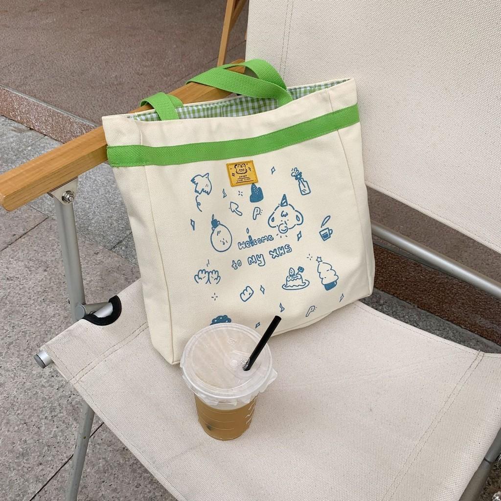 Adorable Ins Style Canvas Tote Bag Cute Casual Shoulder Bag For School Everyday Use