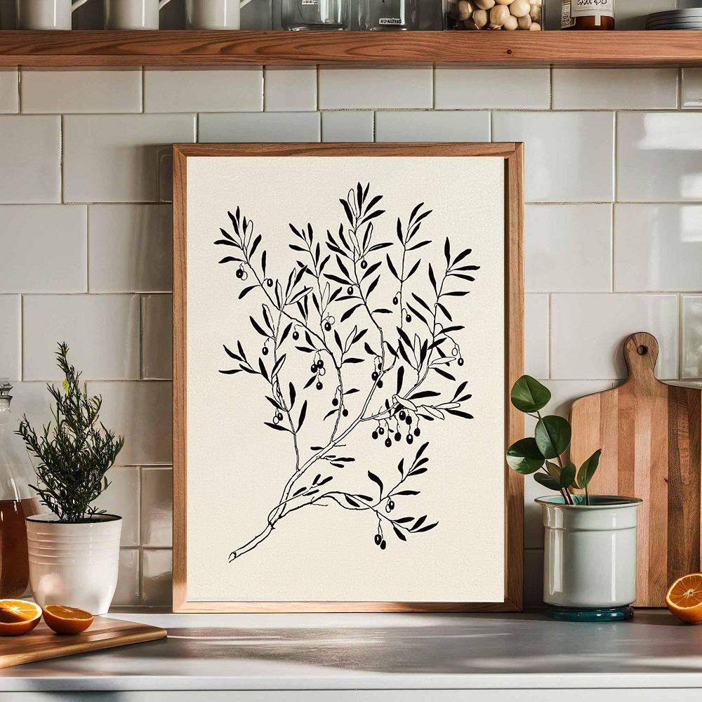 Apple Garlic Daisy Blossom Olive Branch Sketch Poster Print Vintage Botanical Drawing Canvas Painting for  Kitchen Room Decor